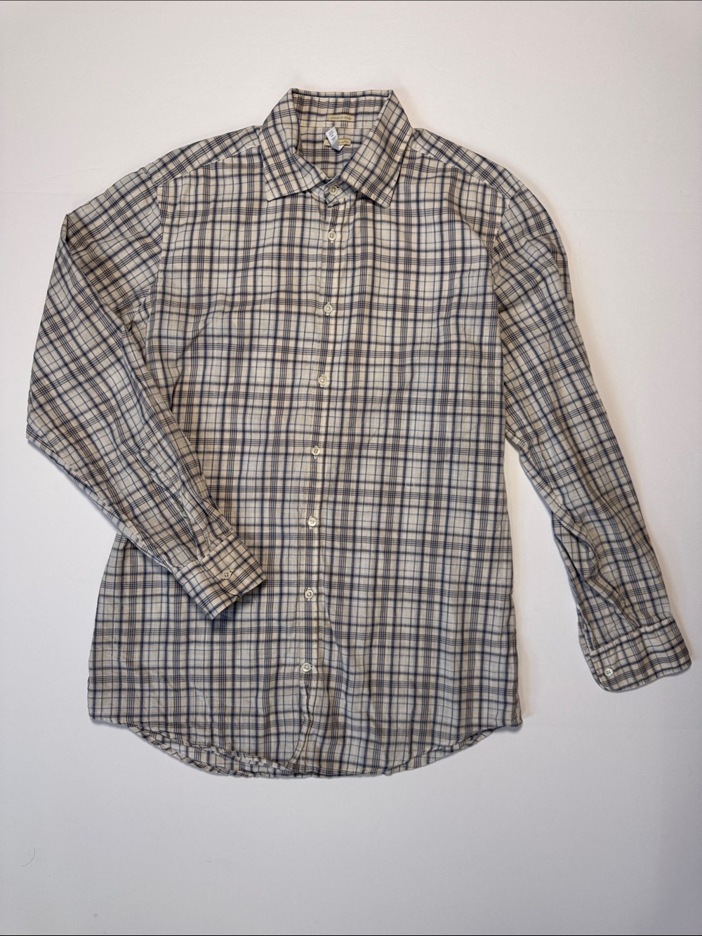MASSIMO ALBA Men's Plaid Button-Up Shirt Cream Navy Tan Made in Italy Cotton M